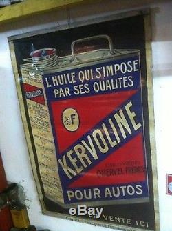 Affiche sur zing garage kervoline. Bidon huile. Oil. Plaque emaillée. Garage