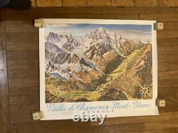 Affiche vallée Chamonix panoramique mont blanc signée koller entoilée