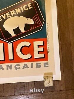 Affiche vintage poster Evernice ours litho TSF litho GABOR MODOS arts déco