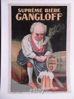 Affichette Biere Bonhomme Chope Tonneau Gangloff