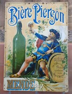 Ancien Carton Chromo Publicite Bistrot Biere Pierson Lozere Tole Plaque Emaillee