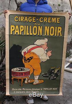 Ancienne AFFICHE PUBLICITE c. 1890 CIRAGE CREME au PAPILLON NOIR par LOCHARD