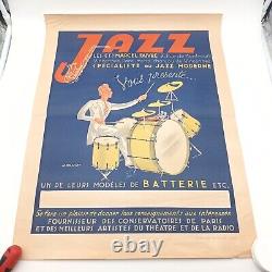 Ancienne AFFICHE poster Jazz PARIS France 42x54cm Marcel Faivre Batterie Vintage