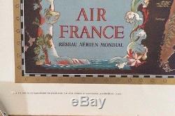 Ancienne Affiche AIR FRANCE Réseau aérien mondial Lucien Boucher tres rare