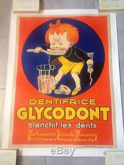 Ancienne Affiche Entoilée Dentifrice Glycodont (1919-1920) 84cmx62cm