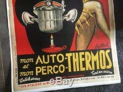 Ancienne Affiche Entoilee Auto Thermos Paul Mohr Josephine Baker