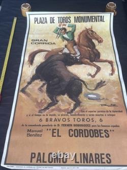 Ancienne Affiche Espagnole De Corrida Originale 1975 El Cordobés Palomo Linares