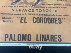 Ancienne Affiche Espagnole De Corrida Originale 1975 El Cordobés Palomo Linares