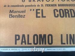 Ancienne Affiche Espagnole De Corrida Originale 1975 El Cordobés Palomo Linares