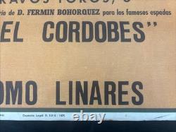 Ancienne Affiche Espagnole De Corrida Originale 1975 El Cordobés Palomo Linares
