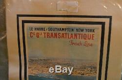 Ancienne Affiche Paquebot Le France Normandie Le Havre Southampton New York