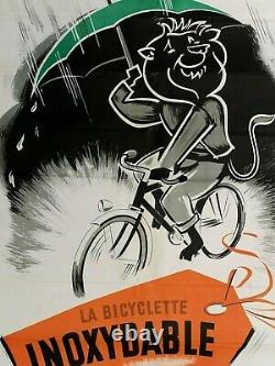 Ancienne Affiche Publicitaire la Bicyclette Inoxydable PEUGEOT signé LV vintage