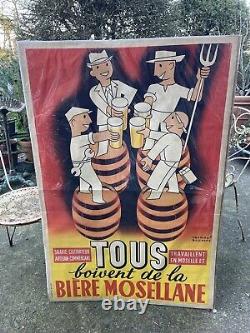 Ancienne affiche Bière MOSELLANE brasserie de Moselle LORRAINE 1950 Bistrot