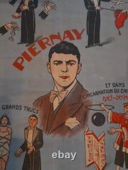 Ancienne affiche Magicien Piernay 1942 rare sous l'occupation WW2 signé au dos