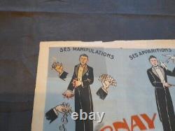Ancienne affiche Magicien Piernay 1942 rare sous l'occupation WW2 signé au dos