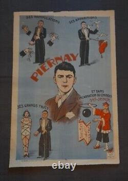 Ancienne affiche Magicien Piernay 1942 rare sous l'occupation WW2 signé au dos