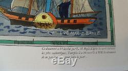 Ancienne affiche TAI 1950 Bayle planisphére transport aeriens AVIATION PUB carte
