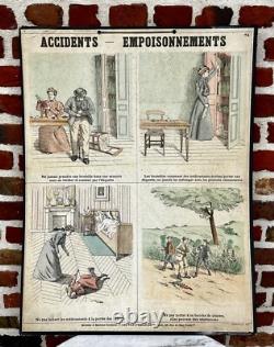 Ancienne affiche carte Deyrolle Accidents Empoisonnements pédagogique