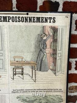 Ancienne affiche carte Deyrolle Accidents Empoisonnements pédagogique