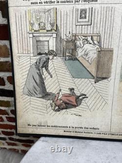 Ancienne affiche carte Deyrolle Accidents Empoisonnements pédagogique