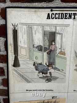 Ancienne affiche carte Deyrolle Accidents Rue pédagogique