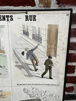 Ancienne affiche carte Deyrolle Accidents Rue pédagogique