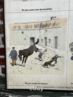 Ancienne affiche carte Deyrolle Accidents Rue pédagogique