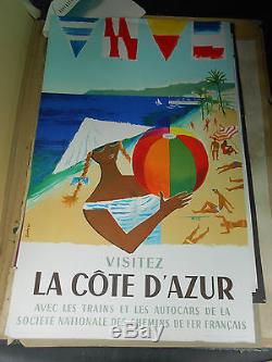 Ancienne affiche chemin de fer francaise cote d azur 1958