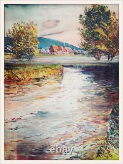 Ancienne affiche entoilée Chemins de Fer de l'Etat Rivières Normandes Bernay