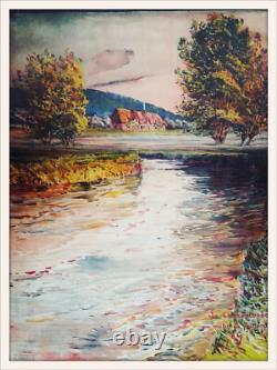 Ancienne affiche entoilée Chemins de Fer de l'Etat Rivières Normandes Bernay