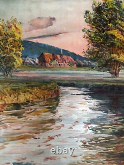 Ancienne affiche entoilée Chemins de Fer de l'Etat Rivières Normandes Bernay