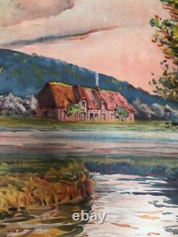 Ancienne affiche entoilée Chemins de Fer de l'Etat Rivières Normandes Bernay