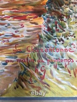 Ancienne affiche entoilée Chemins de Fer de l'Etat Rivières Normandes Bernay