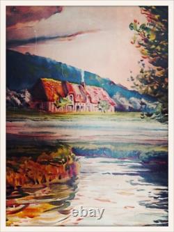 Ancienne affiche entoilée Chemins de Fer de l'Etat Rivières Normandes Bernay