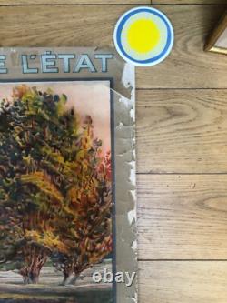 Ancienne affiche entoilée Chemins de Fer de l'Etat Rivières Normandes Bernay