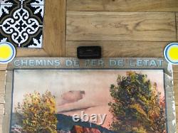 Ancienne affiche entoilée Chemins de Fer de l'Etat Rivières Normandes Bernay