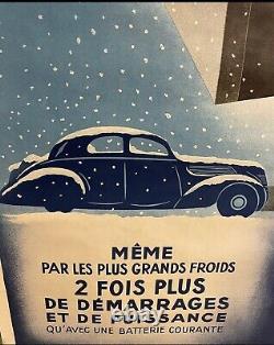 Ancienne affiche garage auto batterie DININ MAKOWSKY 1936