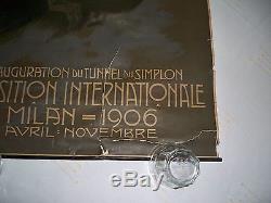 Ancienne affiche inauguratio tunnel simplon milan 1906 exposition internationale