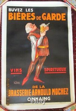 Ancienne affiche originale Bières de Garde Arnould Mochez Onnaing 1930 Entoilée