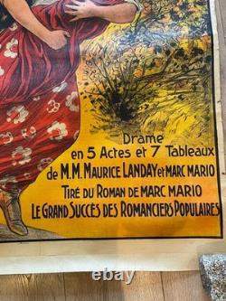 Ancienne affiche originale entoilée de théâtre l'enfant de la folle vers 1900