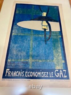 Ancienne affiche propagande circa 1917 Français économisez le gaz Ville de Paris