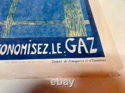 Ancienne affiche propagande circa 1917 Français économisez le gaz Ville de Paris