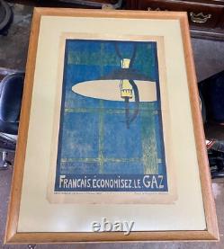 Ancienne affiche propagande circa 1917 Français économisez le gaz Ville de Paris