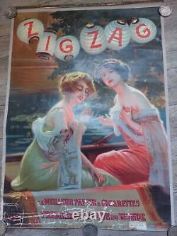 Ancienne affiche publicitaire Zig Zag originale signée Camps 1900