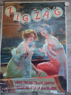 Ancienne affiche publicitaire Zig Zag originale signée Camps 1900
