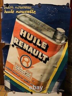 Ancienne affiche publicitaire huile Renault signé R. L Videcoq