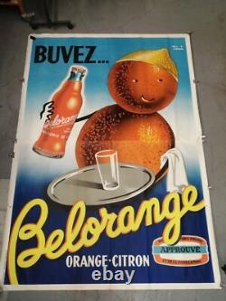 Ancienne affiche publicitaire orange citron Belorange 240x160 de Toni de 1950