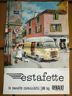 Ancienne affiche publicitaire signée Haeck Renault Estafette années 60