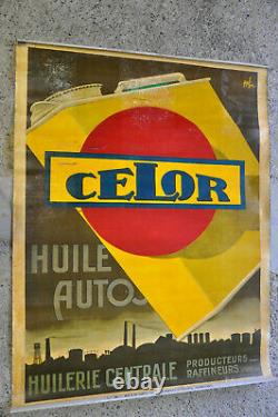 Ancienne affiche publicitaire sur zinc CELOR HUILE AUTOS collection garage