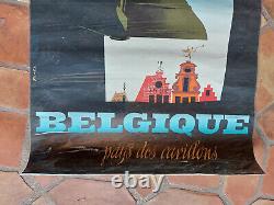 Ancienne et originale affiche Belgique pays des carillons signée Richez 1950 V